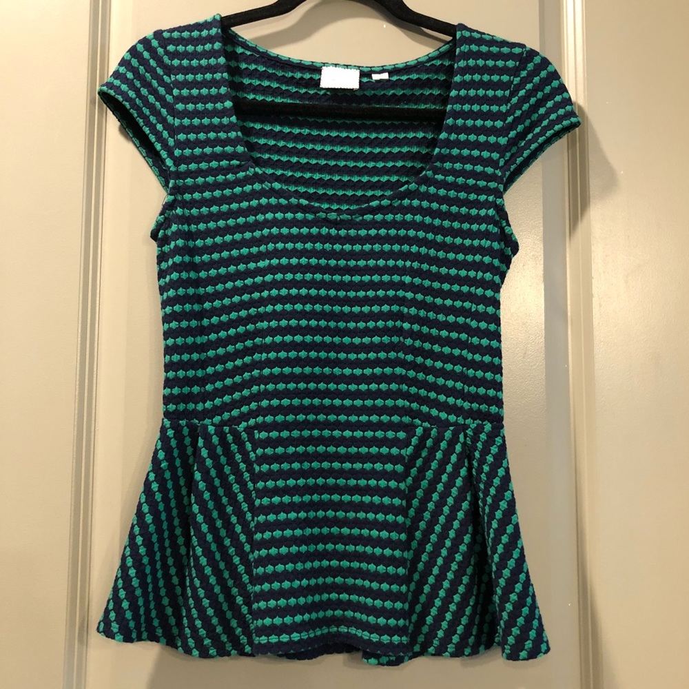 Anthropologie | Postmark Green & Navy Peplum Top